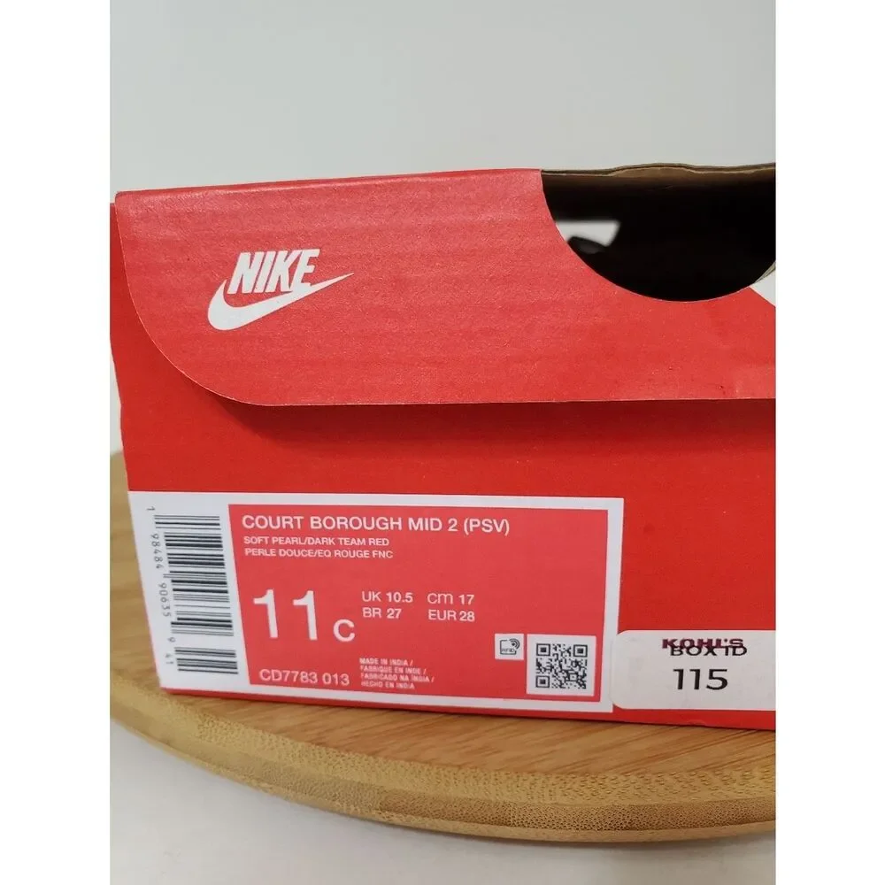 Nike Court Borough Mid 2 PSV Kids Sneakers Size 11 White Dark Red NIB